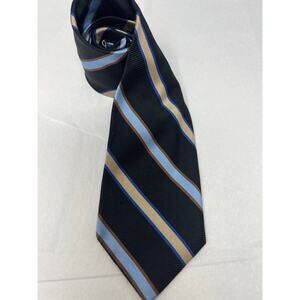 Faconnable Repp Silk Tie Navy Blue Tan Diagonal Stripe